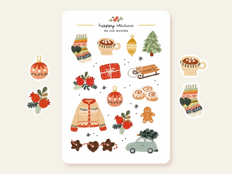 Feuille d'autocollants de Noël douillette Stickers pour agenda des fêtes, Stickers hiver Hygge, Stickers journal hiver image 1