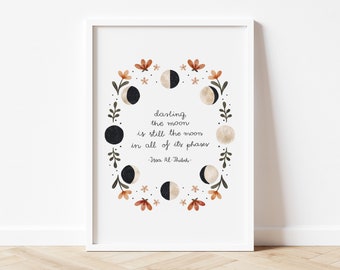 Phases Of The Moon Art Print | Moon Phases Poster | Moon Quote Poster | Illustration Art Print