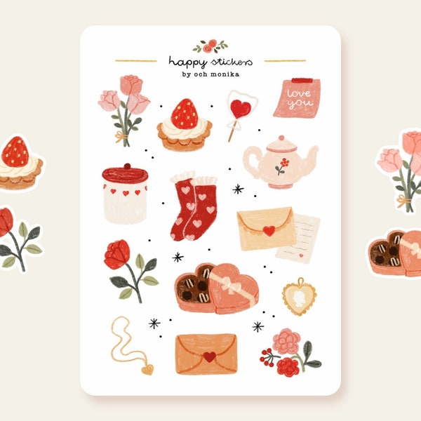 Love Sticker Sheet | Valentine's Day Sticker, Cute Stickers, Scrapbook Stickers, Bullet Journal Stickers