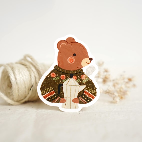 Little Barista Bear - Vinyl Sticker | coffee sticker, bear sticker, coffee lover