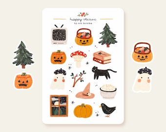 Halloween Sticker Sheet | spooky stickers, fall stickers, witchy, halloween, scrapbook stickers