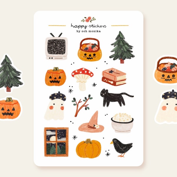 Halloween Sticker Sheet | spooky stickers, fall stickers, witchy, halloween, scrapbook stickers