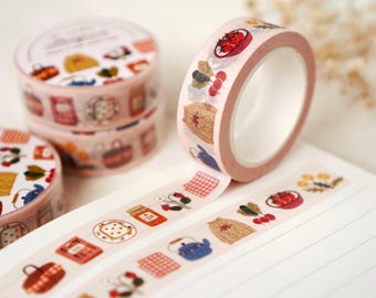 Cinta Washi - Estilo Cottagecore / 15 mm x 10 m, cinta washi adorable, scrapbooking, bullet journal