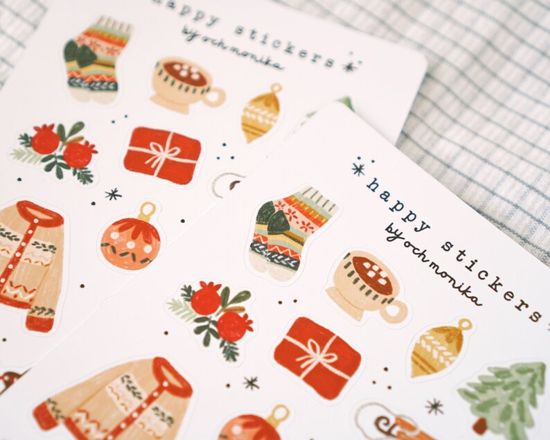 Feuille d'autocollants de Noël douillette Stickers pour agenda des fêtes, Stickers hiver Hygge, Stickers journal hiver image 4