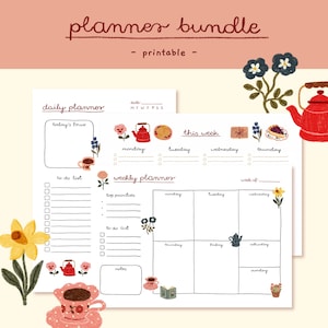 Paquete de planificadores: páginas imprimibles, diarias y semanales, resumen semanal estético, planificador de productividad, planificador diario imprimible