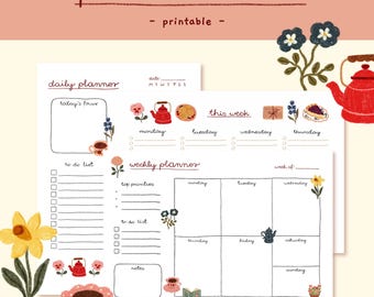 Planner Bundle - Printable |  daily & weekly planner pages, aesthetic weekly overview, productivity planner, printable daily planner
