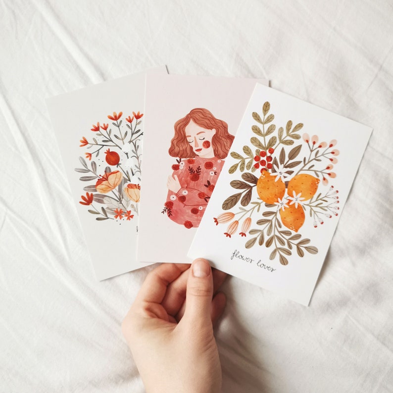 Postcards Set of 3 Mini Art Print Set, Card Bundle, Cute Cards, Art Gift image 1