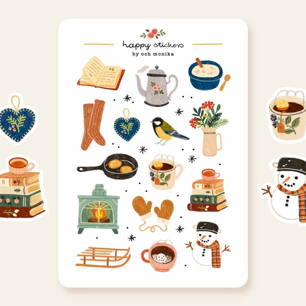 Winter Morning - Stickers | Winter Sticker Sheet, Christmas Stickers, Journaling Stickers, Scrapbook Stickers