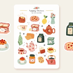 Tea Time - adesivi / Foglio di adesivi, Adesivi per il tè, Adesivi per album, Adesivi carini, Adesivi per planner