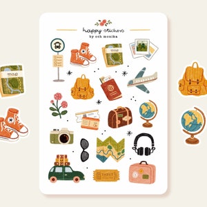 Reiziger - stickers | Kunststickervel, leuke stickers, esthetische stickers, scrapbookstickers, Bullet Journal-stickers