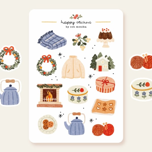 Winter Sticker Sheet | Christmas Stickers, Holiday Planner Stickers, Hygge Winter Stickers, Winter Journal Stickers