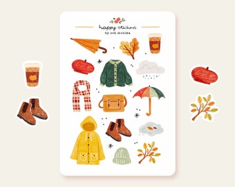 Paseo de otoño - pegatinas n.º 4 / ilustraciones de otoño, agendas, diarios, álbumes de recortes