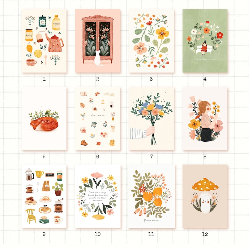 Postcards Set of 3 Mini Art Print Set, Card Bundle, Cute Cards, Art Gift image 3
