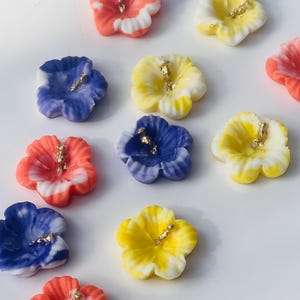Edible Fondant Hibiscus Flower Cake Toppers: Tropical Cake Decoration - Set of 12