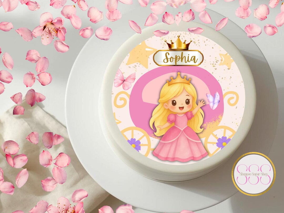 Blond Princess Edible Cake Topper – Pink & Gold Birthday Cake ...