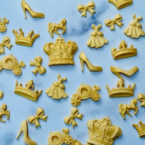Fondant Gold Princess Cake Toppers, DYI Cake Decoration, Edible decoration , Cupcake, Cake Pops   Set 12 of Toppers