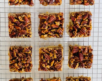 Pecan Bars Brimming w/Roasty Toasty Pecans | Homemade Delicious and Indulgent Dessert for Guest | Buttery ShortBread Rich Caramel & Pecans