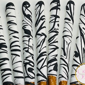 Custom Zebra Chocolate Pretzels – Safari Party Favors, Bachelorette Gifts, Sweet 16 Treats, Wedding Dessert Table Edibles | Zoo Adventure