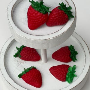 Strawberry Cake Topper, Fondant Strawberry, Edible Strawberry, Fondant Strawberries for cake decoration.   Set 12 of Toppers.