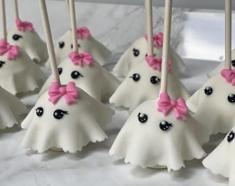 Ghost Cake Pops – Spooky Cute Halloween Treats, Holiday Gift, Girly Dessert | Pink Bow
