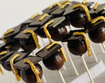 Graduation Cake Pops - 1 Dozen | Class of 2026 Party Favors, Grad Dessert Table Treats | Metallic Gold | Black | White