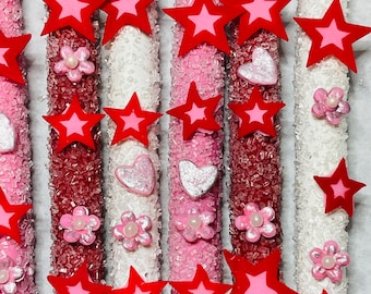 Girls Birthday Party Favors – Chocolate Covered Pretzel | Doll Theme Pink Red White Stars | Dessert Table Treats | 1–3 Dozen | Free Shipping