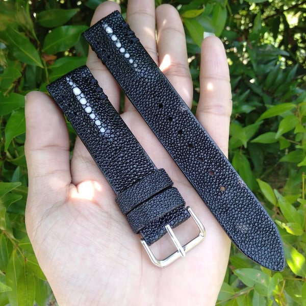 Stingray watch strap Double Diamond Black color with black stitching accent handmade