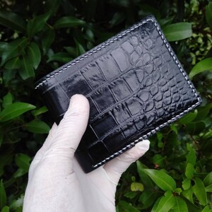 Cartera negra de piel auténtica hecha a mano Cartera Premium