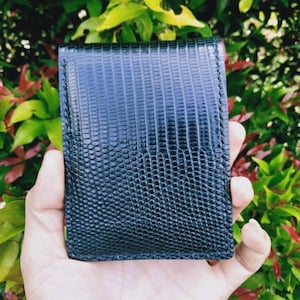 Maßgeschneiderte schwarze Brieftasche aus echter Eidechsenhaut Männer Brieftasche Einzigartige Brieftasche Geschenkbrieftasche