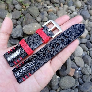 Stingray watch strap Double Diamond Black with Red accent handmade