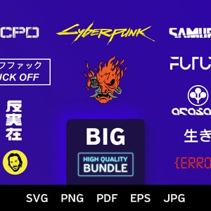 Cyberpunk 2077 SVG Bundle, cyberpunk logo vector digital pack, Samurai, Arasaka, Keanu Reeves Future eps, pdf, png