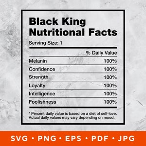 Black King SVG Nutrition facts vector, Nutritional facts logo, African American, Melanin, Black Man Cricut Silhouette Cut File
