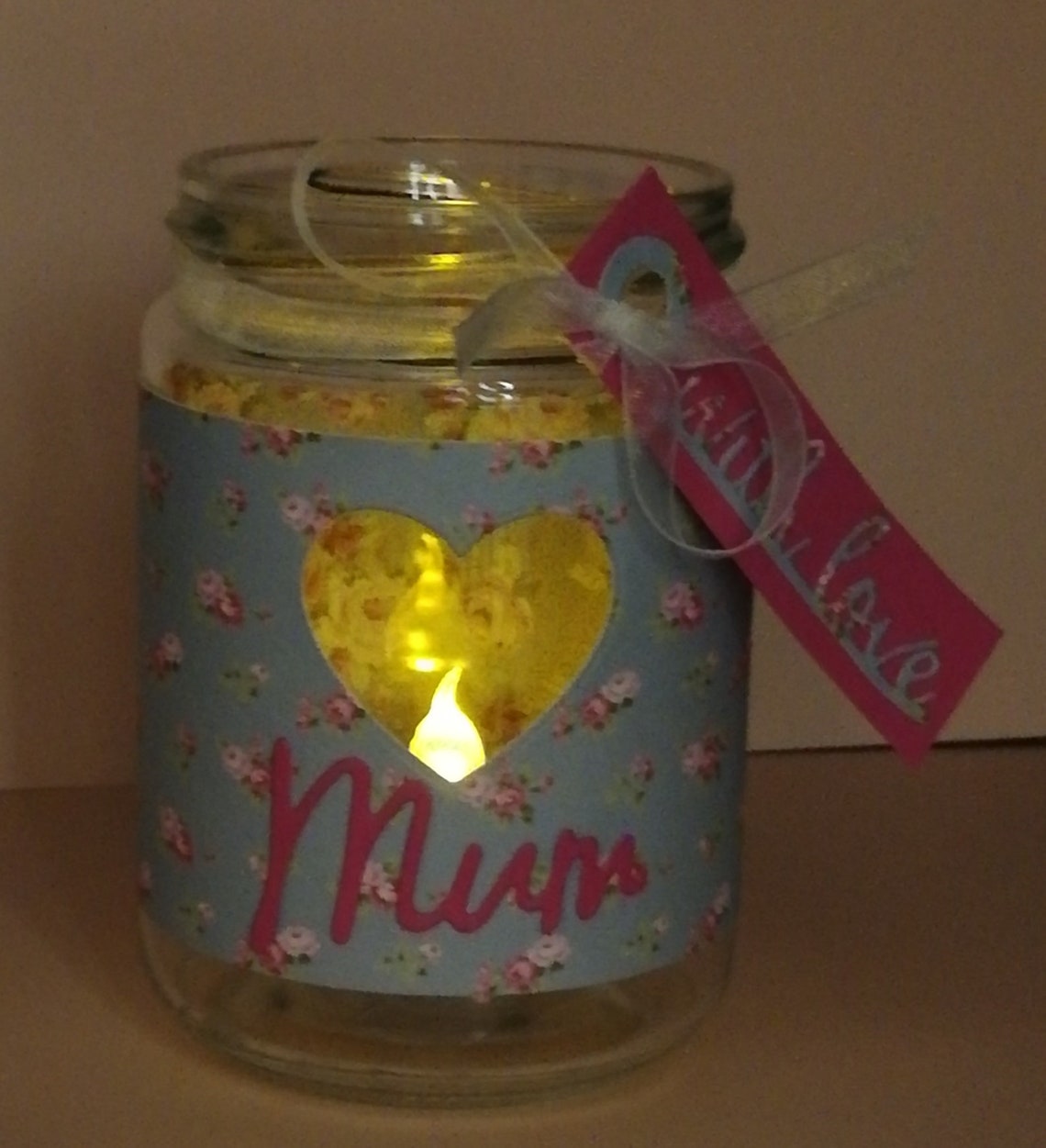 Pretty jam jar Tea light holder. Also suitable for a small Etsy