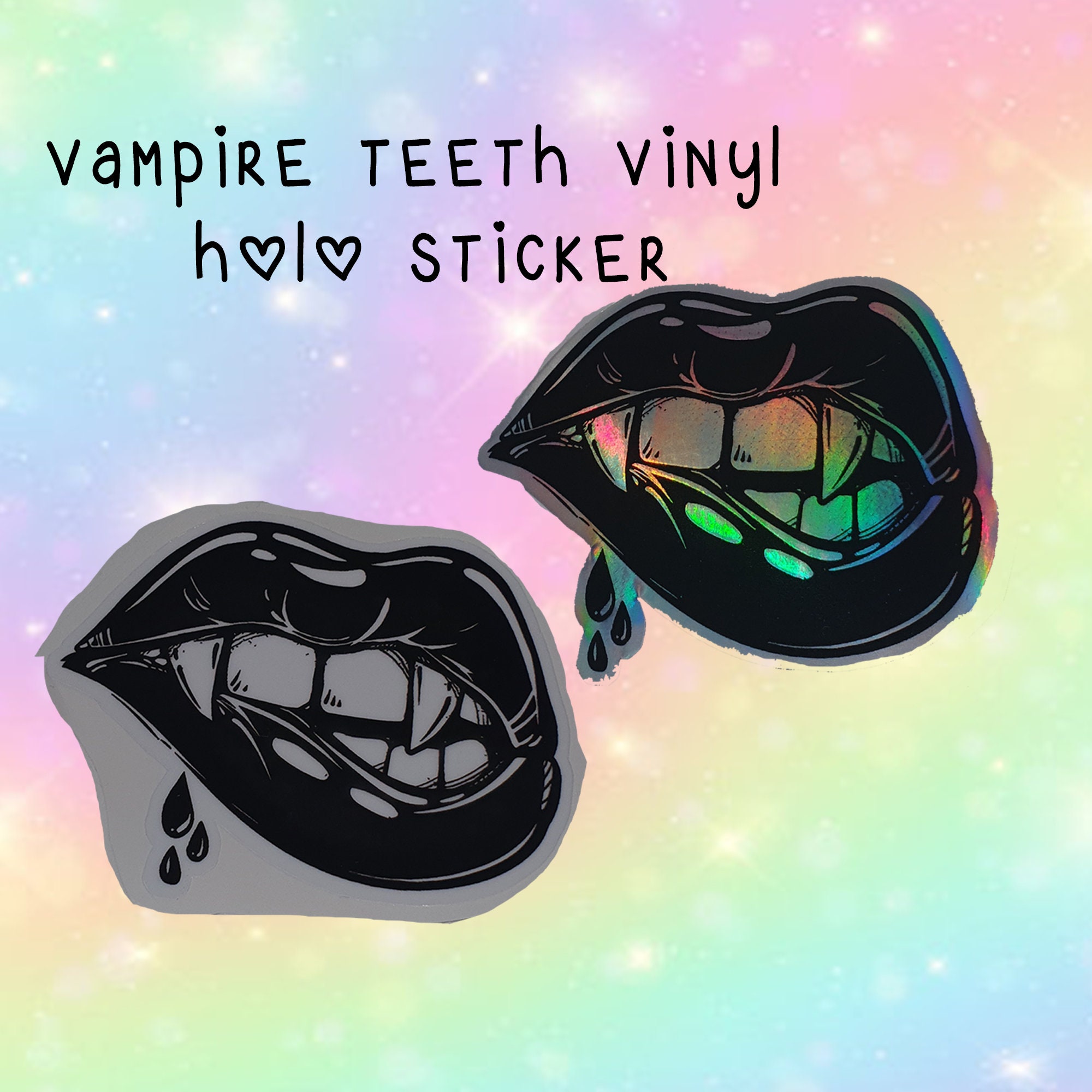 Vampire Teeth Holographic Sticker Teeth Blood Etsy UK