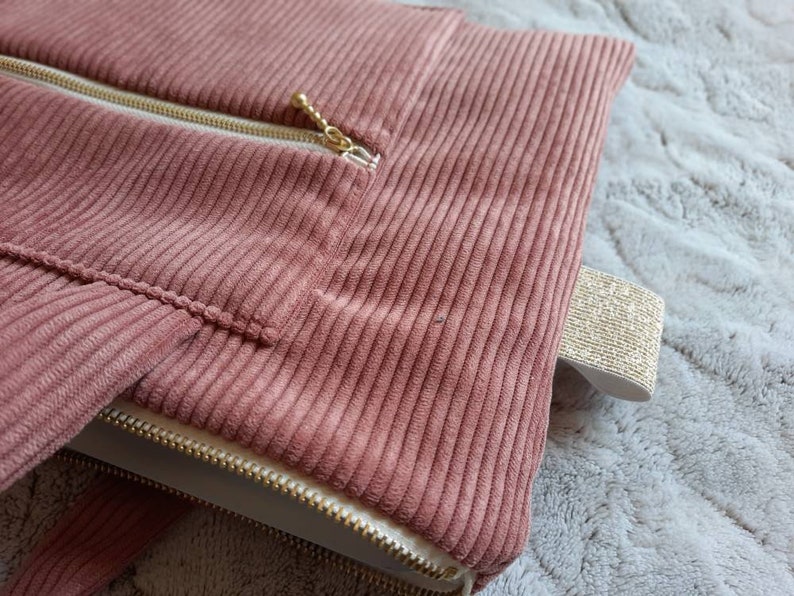 Housse molletonnée PC MacBook Sac d'ordinateur velours Rose ou vert Anses et grande pochette pour les câbles 12 pouces à 17 pouces image 7