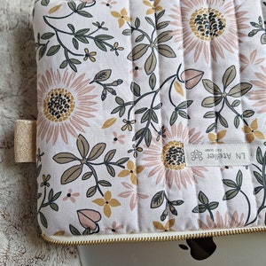 Housse d'ordinateur zippée PC MacBook IPad Surface - Pochette - Fleurie - Tissu molletonné - Résistante - Doublure or - 11 à 17 pouces