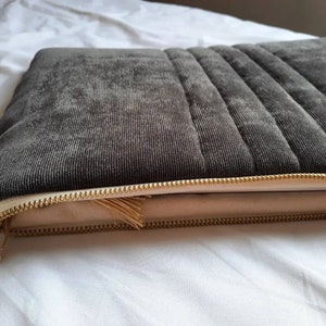 Housse d'ordinateur zippée PC MacBook iPad Surface Pochette Velours molletonné Gris Résistante Doublure or 11 à 17 pouces image 7