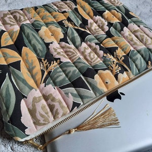 Housse d'ordinateur zippée PC MacBook iPad Surface Pochette Fleurie dorée Tissu molletonné Résistante Doublure or 11 à 17 pouces image 5