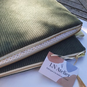 Housse d'ordinateur zippée PC MacBook iPad Surface Pochette Velours Vert kaki Doublure intérieure matelassée. 10 à 17 pouces image 2