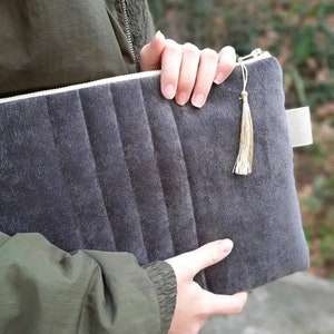 Housse d'ordinateur zippée PC MacBook iPad Surface Pochette Velours molletonné Gris Résistante Doublure or 11 à 17 pouces image 9