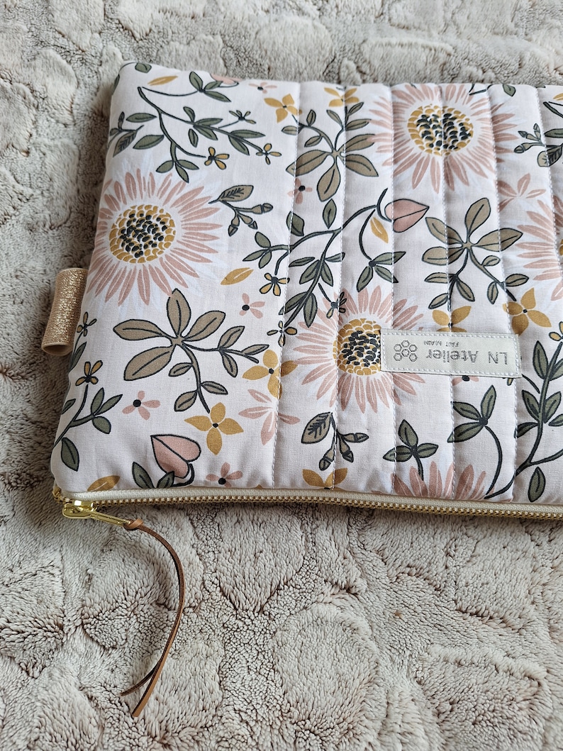 Housse d'ordinateur zippée PC MacBook iPad Surface Pochette Fleurie Tissu molletonné Résistante Doublure or 11 à 17 pouces image 2