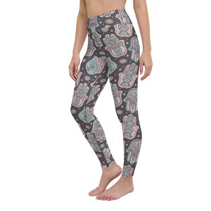 Hamsa Yoga Leggings | High Waisted Leggings | Woman&#39;s Leggings | Fitness Leggings | Workout Leggings | Gym Leggings | Running Leggings