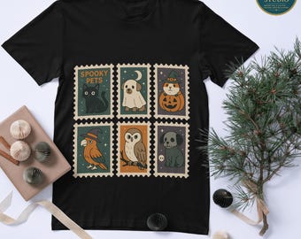 Animali domestici spettrali di Halloween PNG: simpatici gatti, cani, gufi, pappagalli, porcellini d'India in zucca, streghe, costumi da fantasma, clipart "dolcetto o scherzetto" per adesivi