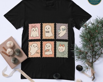 Fantasma con fiocco PNG – Carino timbro kawaii di Halloween Clipart, illustrazione di fantasma femminile con nastro, adesivo digitale per scrapbooking e sublimazione