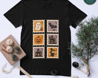 Timbro vintage di Halloween in formato PNG: fantasma spettrale, zucca, strega clipart (download digitale)
