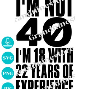 nie mam 40 lat, mam 18 lat z 22-letnim Svg, 40. urodziny Svg, Vintage 1980 SVG, plik cyfrowy do dopasowania Cricut