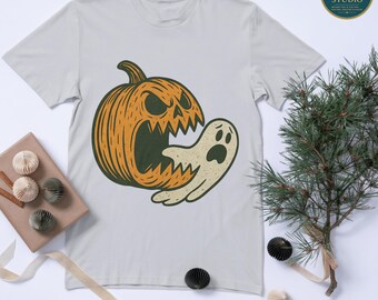 Pumpkin Eating Ghost PNG – Scary Halloween Clipart, Spooky Sublimation Design