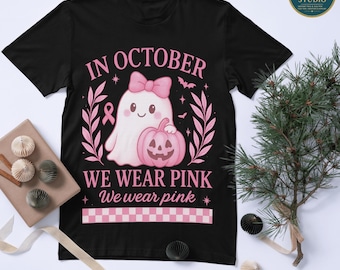 Fantasma de concientización sobre el cáncer de mama PNG: Clipart rosa de Halloween (Descarga digital)
