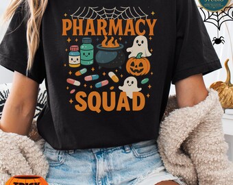 Pharmacy Squad Halloween T-Shirt: Funny Pill Bottle Ghost Tee (PNG Digital Download