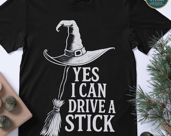 Sí, puedo conducir un palo de madera PNG, divertido sombrero de bruja para Halloween, sublimación, escoba espeluznante